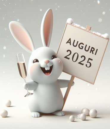 Clipart allegra di buon 2024 con simpatico coniglio sorridente