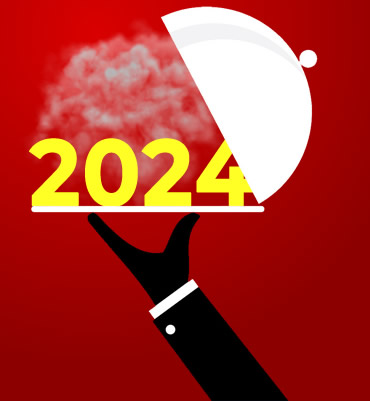 Immagine umoristica con il 2024 servito ben cotto e fumante