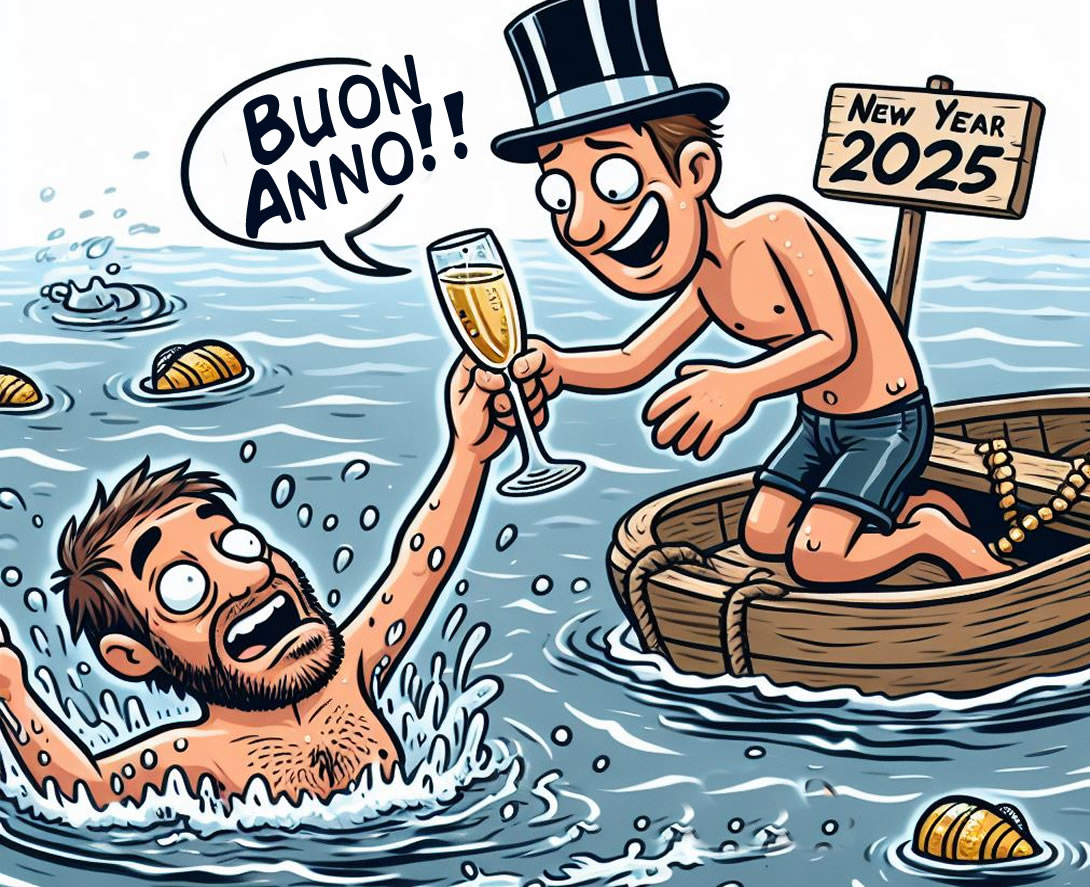 Vignetta comica Buon anno nuovo 2024