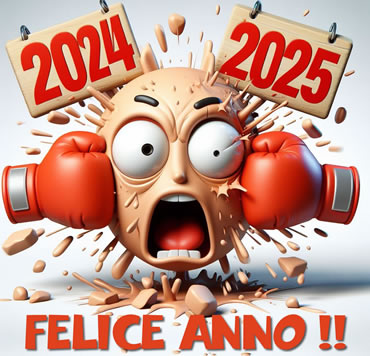 vignetta umoristica stretto tra il vecchio anno e il nuovo 2025