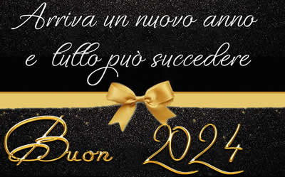 Biglietto di auguri con sfondo nero e testo è un nuovo anno e tutto può succedere.