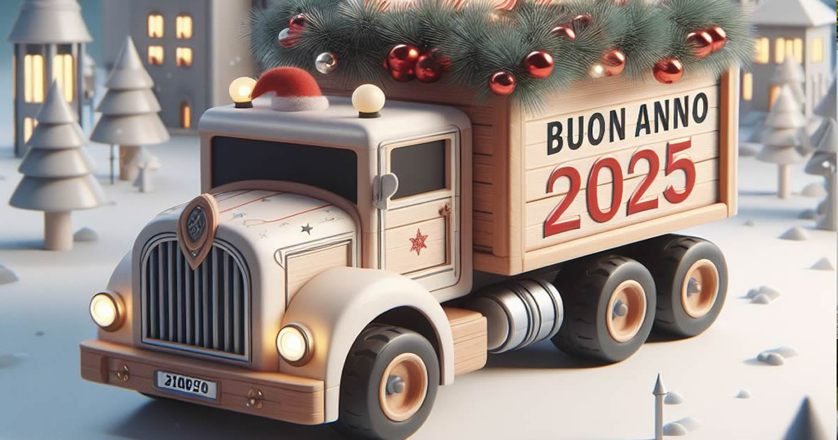 camion con scritta stampata BUON 2025 sul cassone