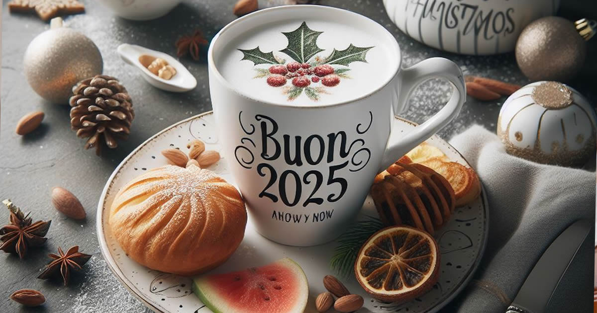 Tazza per colazione con testo Buon 2025