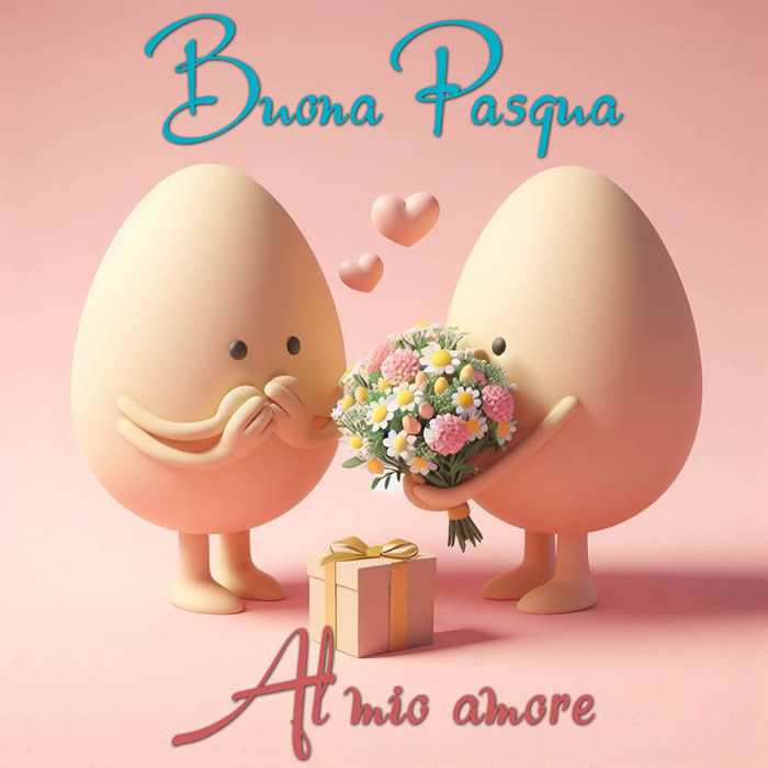 Immagine romantica con due uova che si scambiano gli auguri teneramente