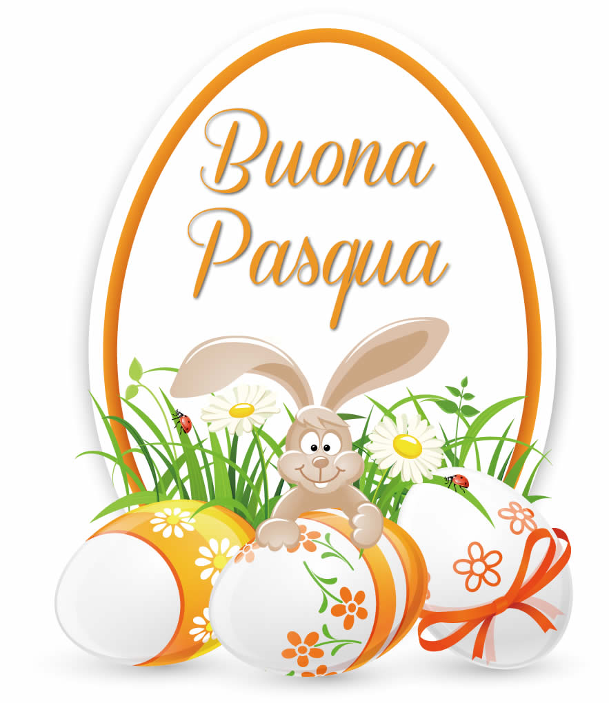 Immagine allegra con un simpatico coniglietto che ti augura una buona Pasqua