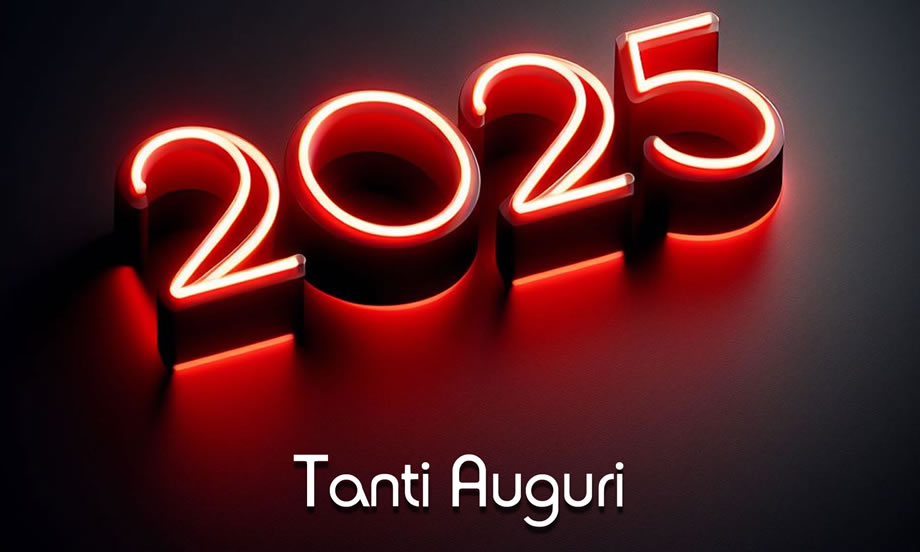 Immagine buone feste 2025 rosso con bagliori di luci