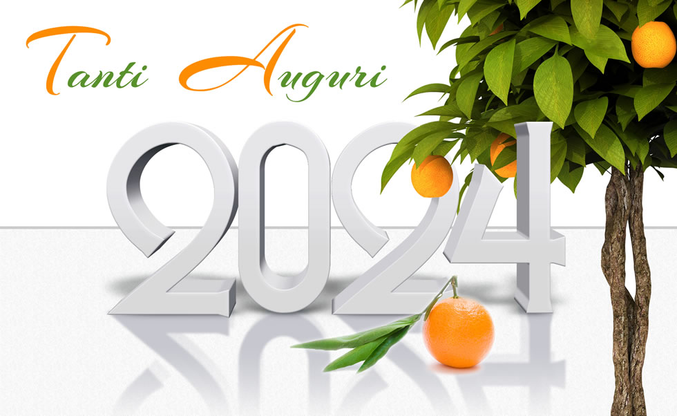 Auguri 2025 con albero d'arancio