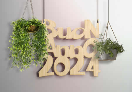 Immagine con scritta Buon Anno 2025 in legno