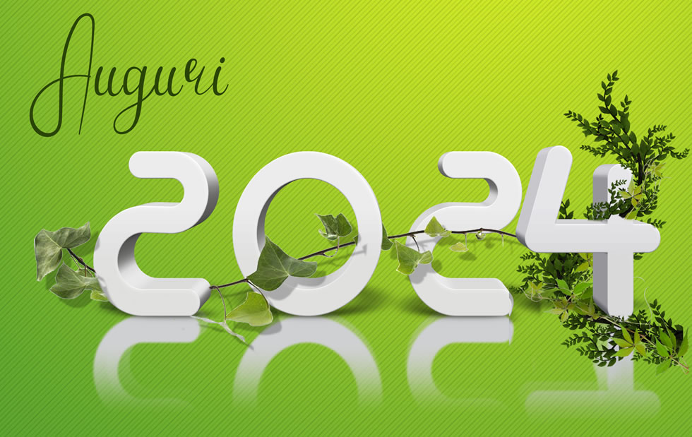 Immagine di sfondo verde con testo 3D del numero 2025 con pianta rampicante
