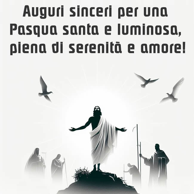 Immagine  religiosa di Pasqua con la resurrezione di Cristo con messaggio di auguri