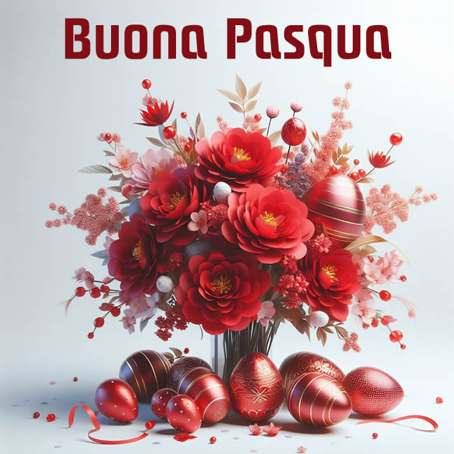 Elegante uovo di pasqua con nastro e fiocco rosso