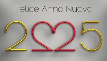 Sfondo con Felice anno e con 2025 che forma con i due un cuore rosso